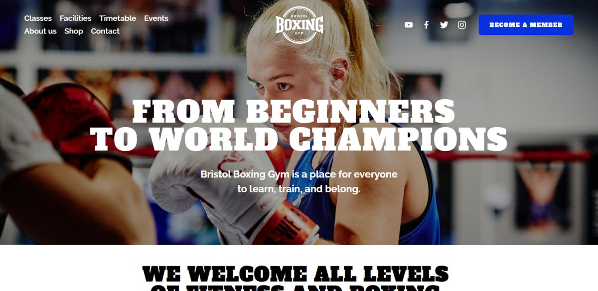 Screenshot of Bristol Boxing Gym, from the fitness websites collection.