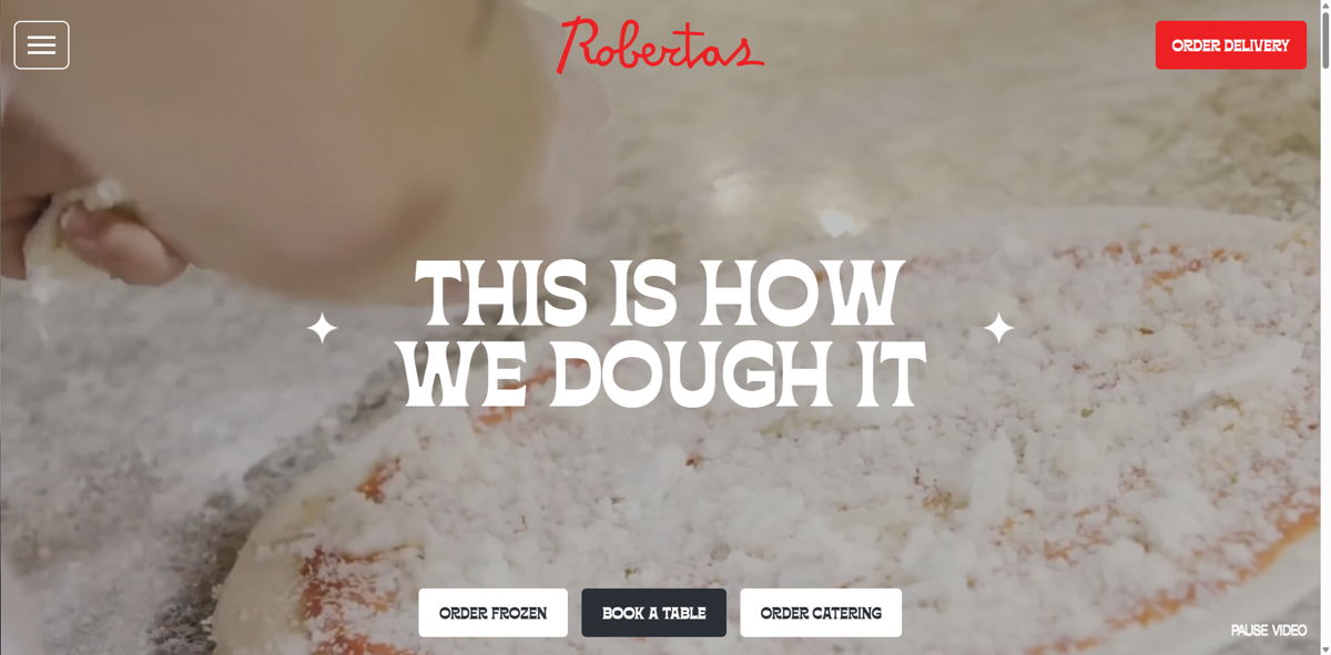 Screenshot of Roberta's Pizza, from the pizza place websites collection.