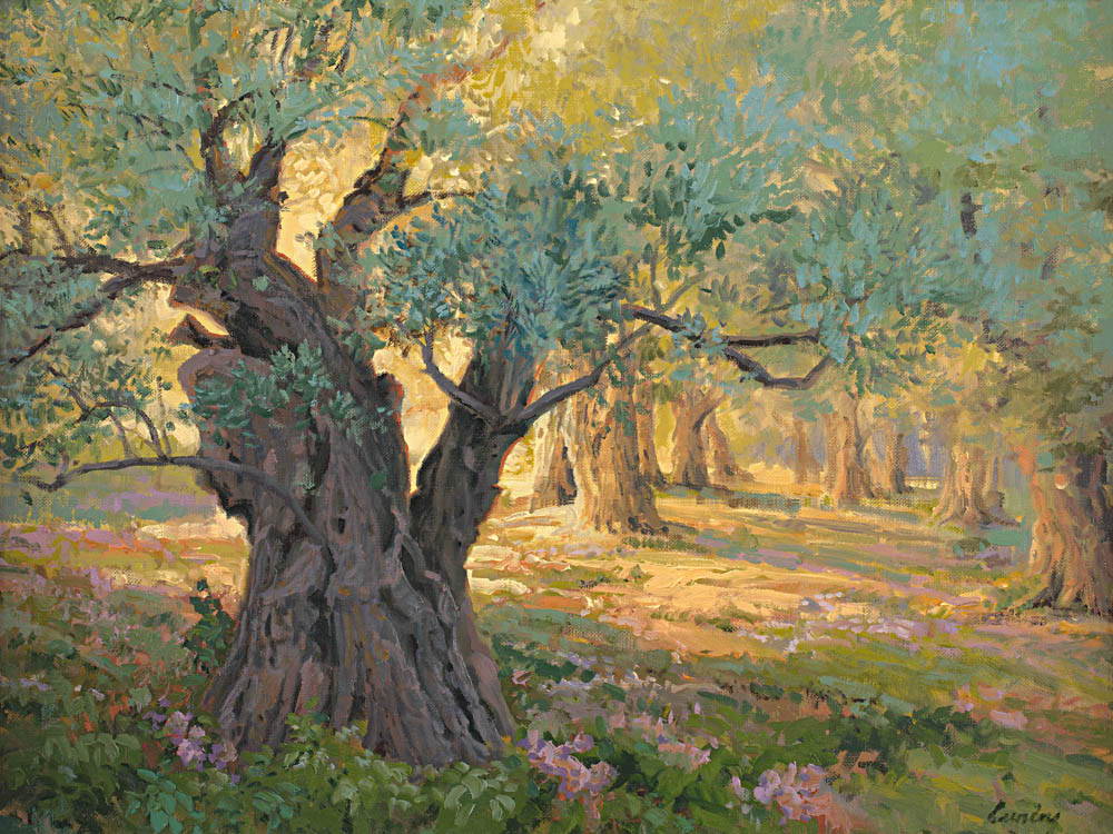 Painting of the olive trees in the garden of Gethsemane.