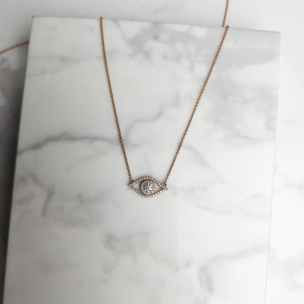 Rose Gold & Diamond Evil Eye Necklace