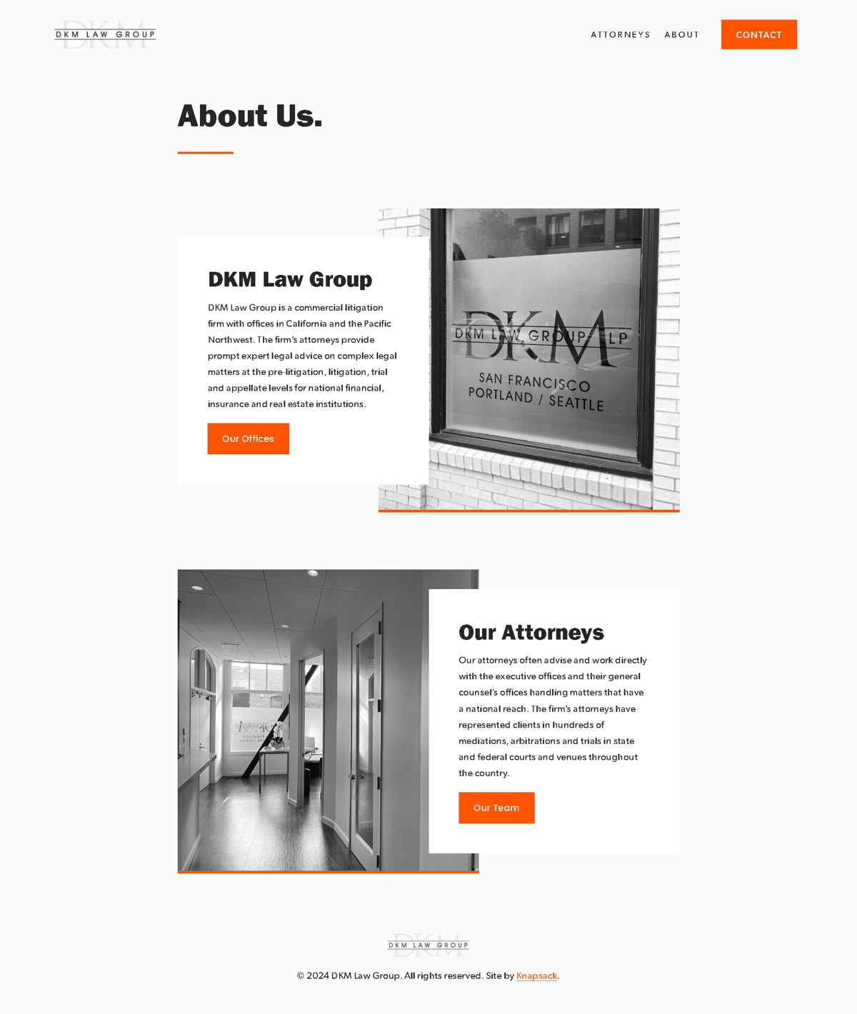 Screenshot of DKM Law Group, from the about us page examples collection.