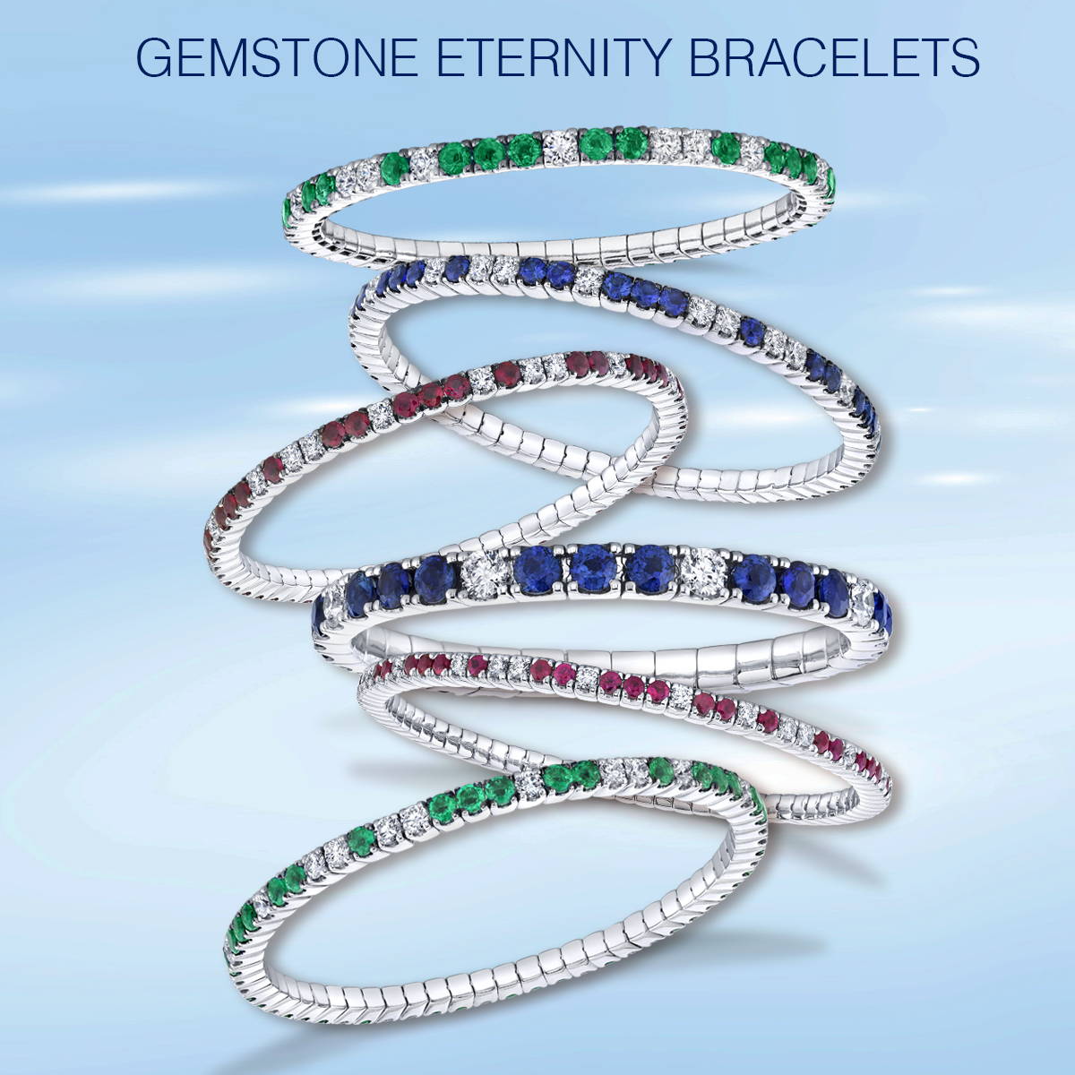 Flexible gemstone and diamond bangle bracelets