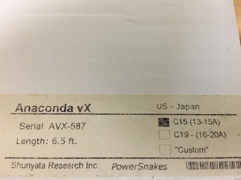 Shunyata Research Anaconda VX 15amp,6.5ft