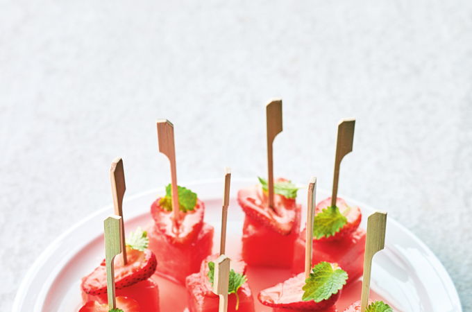 Bouchées de melon d’eau mariné à la fraise