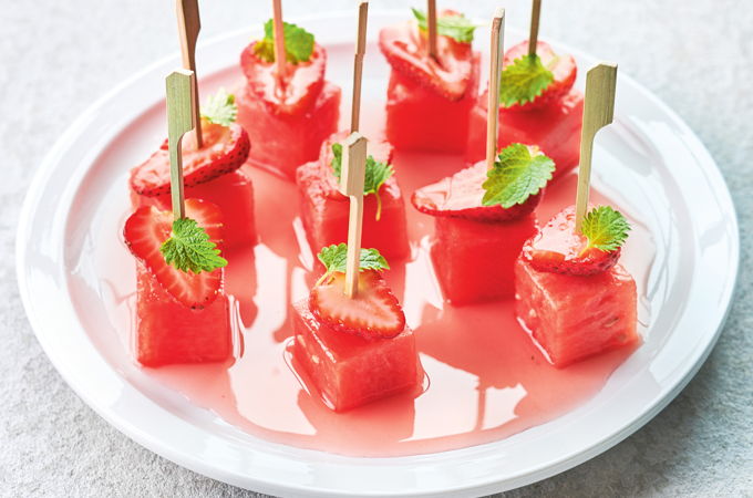 Bouchées de melon d’eau mariné à la fraise
