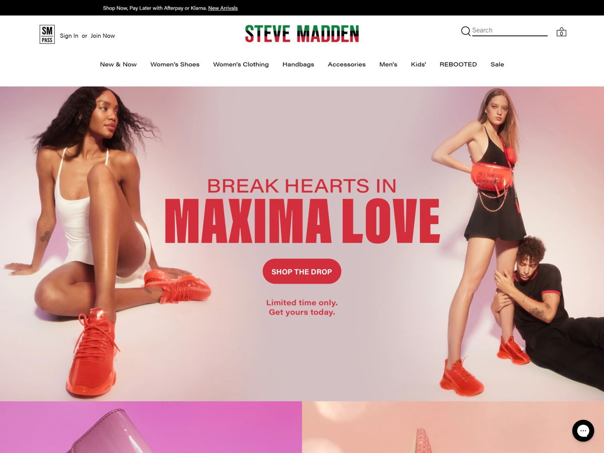 Screenshot of Steve Madden, from the ecommerce websites collection.
