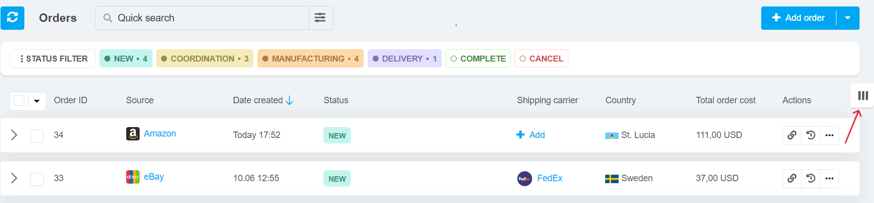 Customizing the Order List View