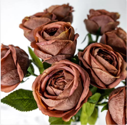 Coffee David Austin Real Touch Open Bud Rose - Realistic Artificial Flowers