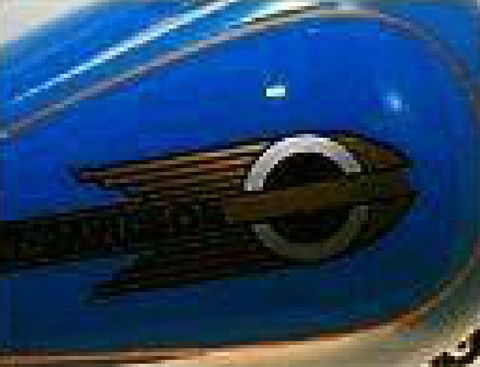 1933 Harley Davidson tank emblem featuring the distinctive bird scroll design
