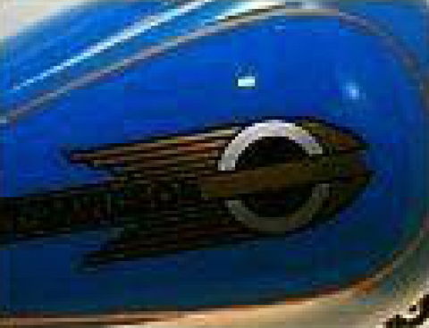 1933 Harley Davidson tank emblem featuring the distinctive bird scroll design