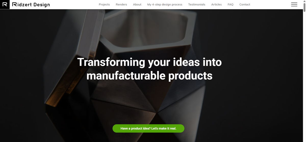 Screenshot of Ridzert Ingenegeren, from the industrial design portfolios collection.