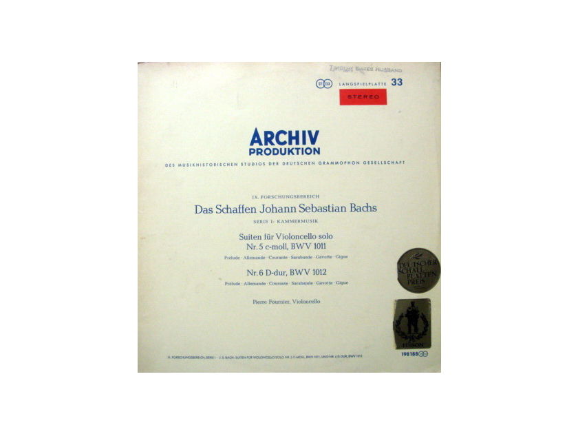 1st Press Archiv / FOURNIER, - Bach Suites for Cello Solo No.5 & 6, MINT!