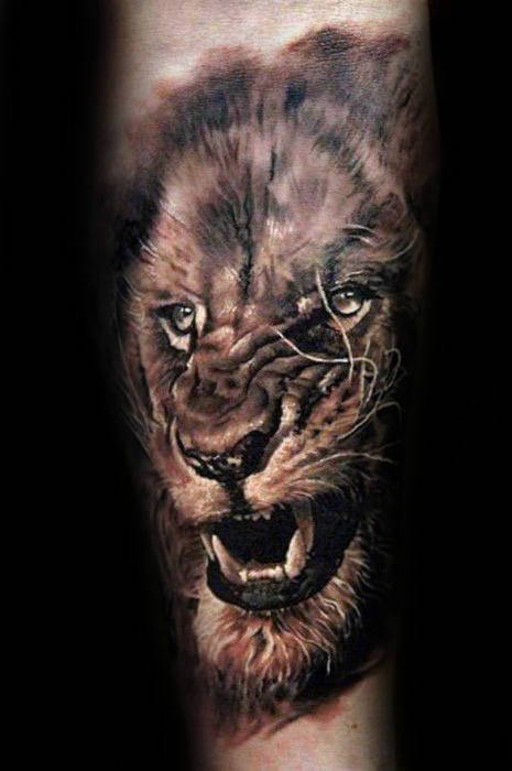 Tatouage Lion Rugissant Mollet Art