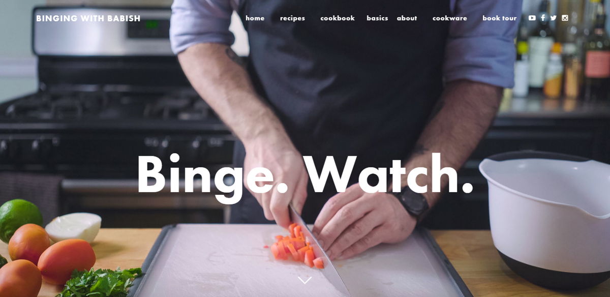 Screenshot of Binging With Babish, from the influencer websites collection.