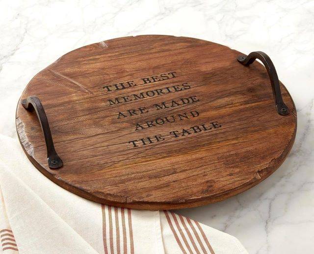 Mud Pie The Best Memories Are Made Around the Table Wooden Tray with Metal Handles