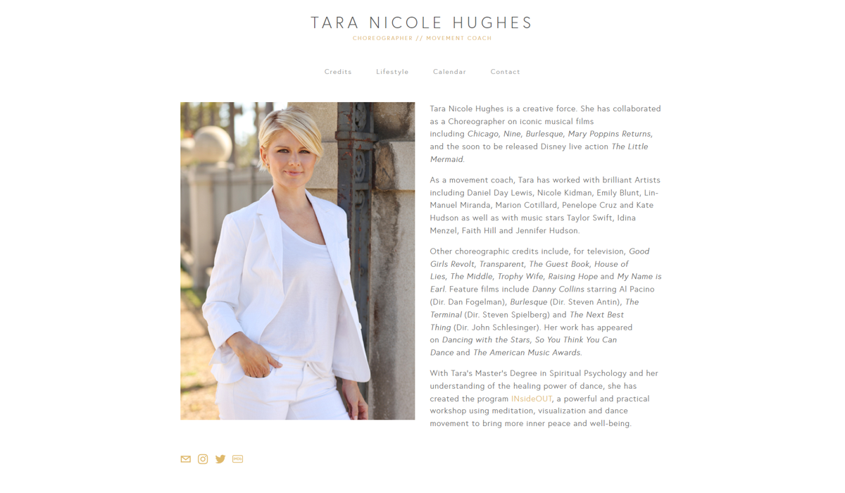 Screenshot of Tara Nicole Hughes, from the dancer websites collection.