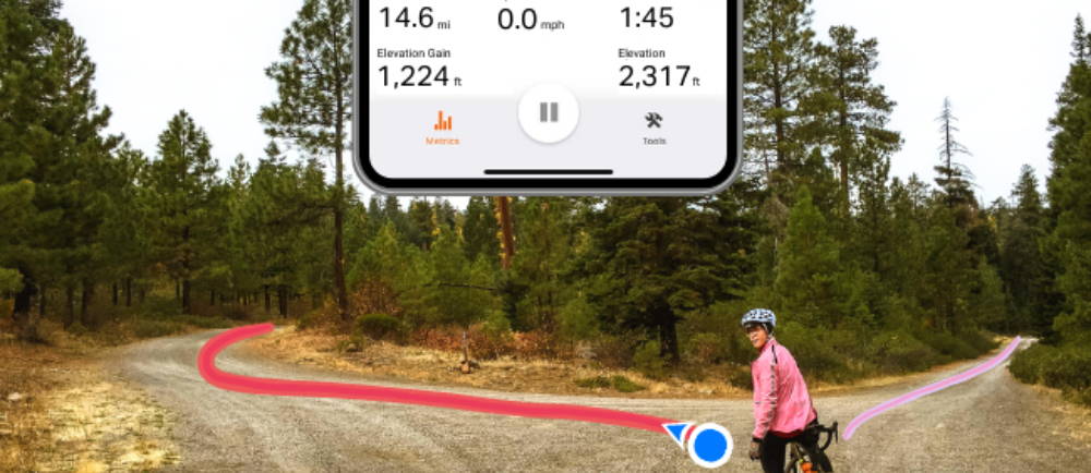 Ride with GPS app and rider on route