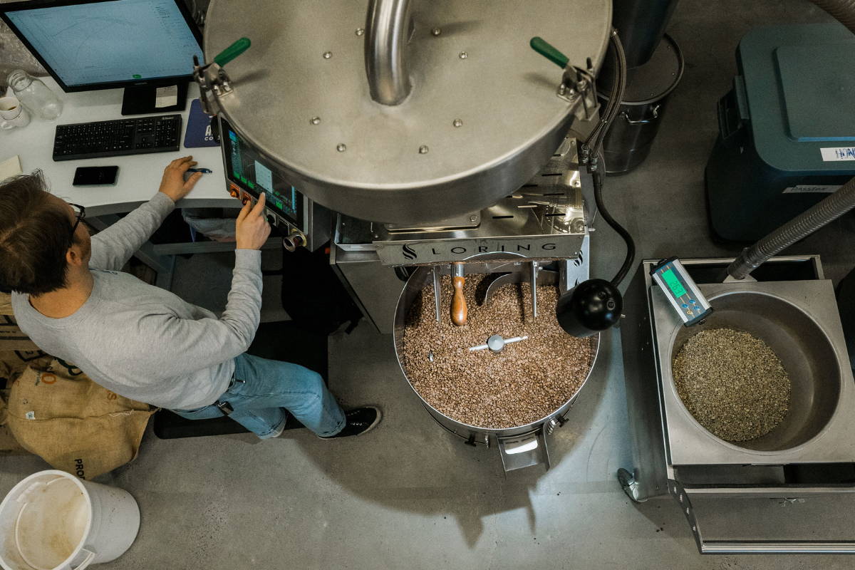 Birds eye view of coffee roaster