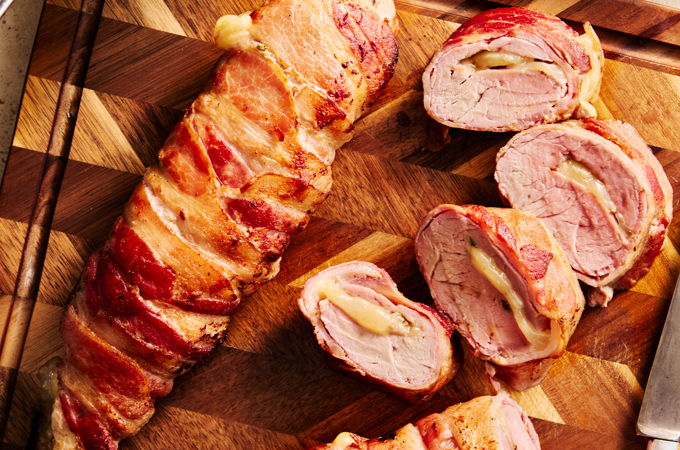 Bacon-Wrapped and Cheese-Stuffed Pork Tenderloins