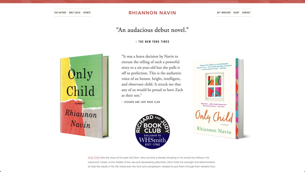 Screenshot of Rhiannon Navin, from the author websites collection.