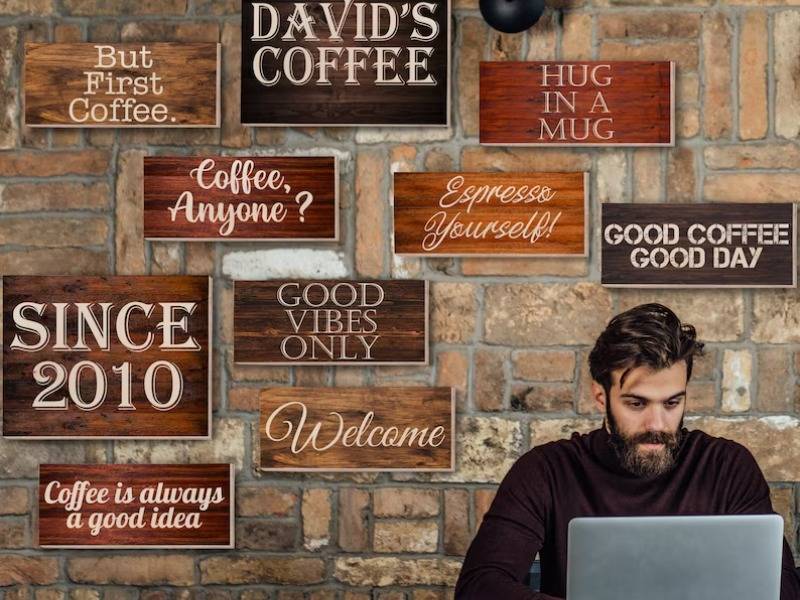 Placa de bienvenida de madera grabada con láser 01