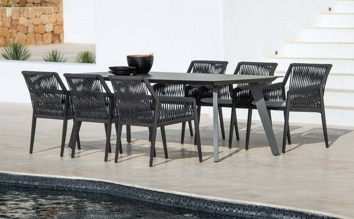 Jati and Kebon Kapra Ritz Alu Aluminum and Rope Outdoor Dining