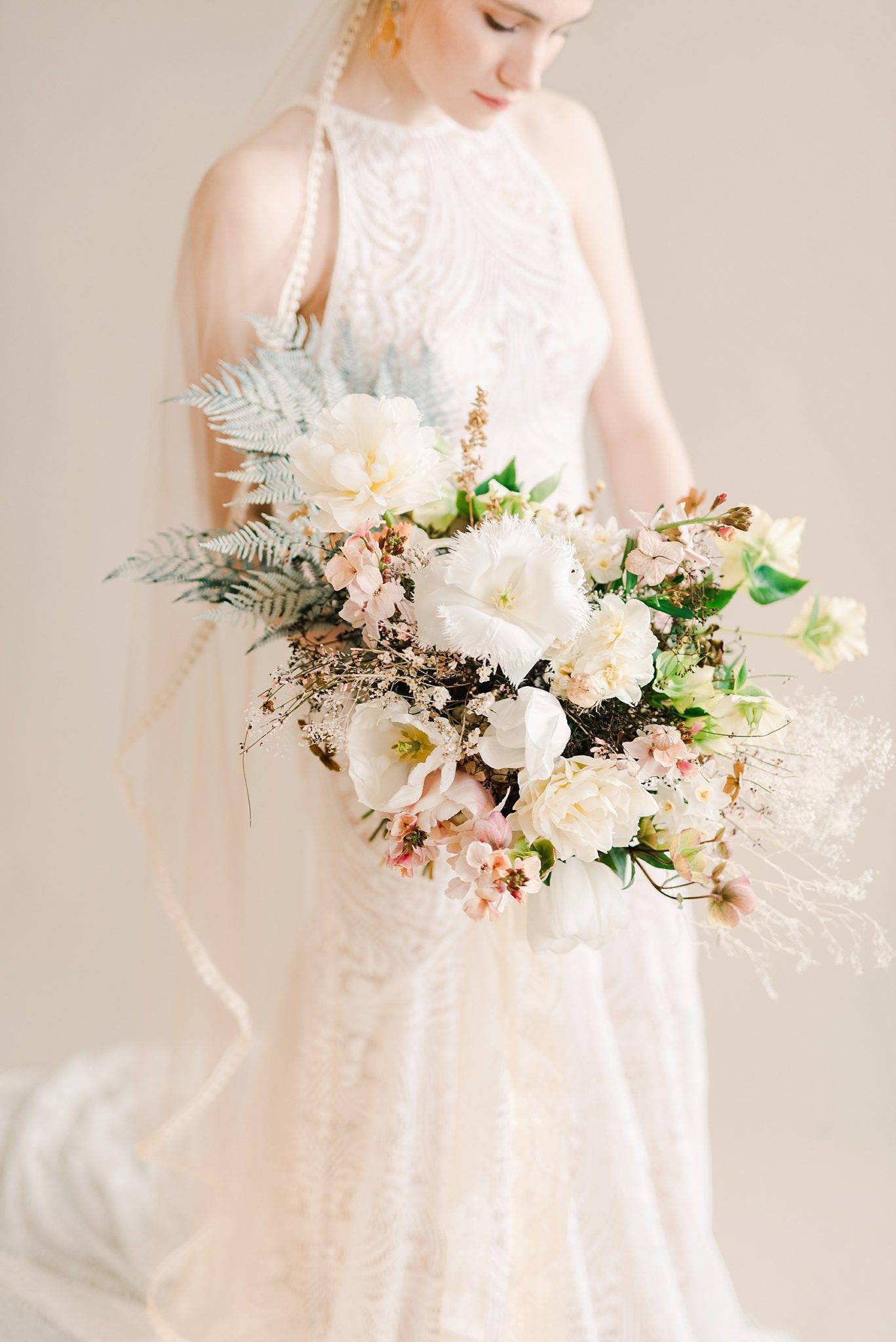 Luxury Wedding Editorial: Bride Posing with Bouquet Edited with REFINED Co Film Presets