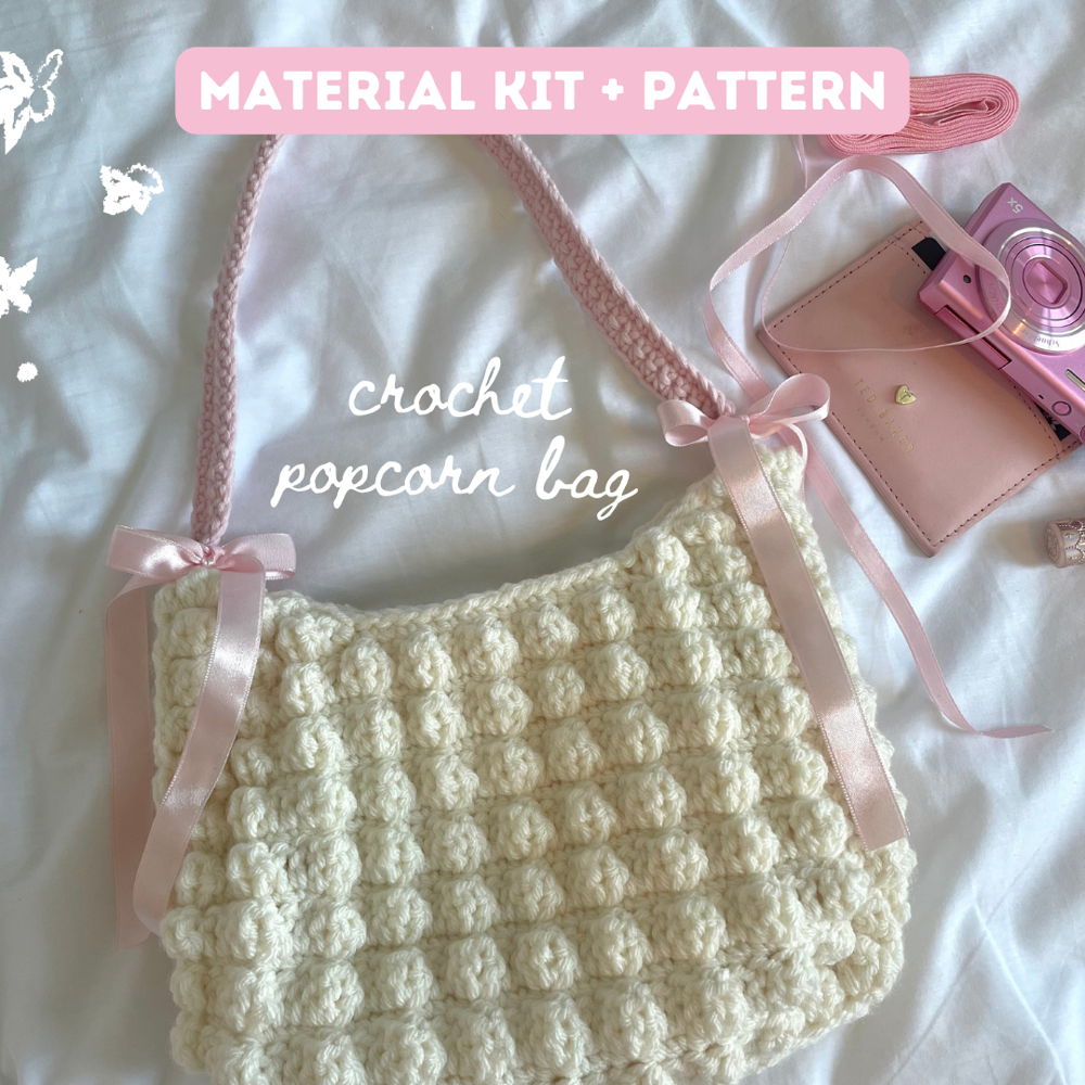Crochet Popcorn Bag Crochet Pattern + Crochet kit