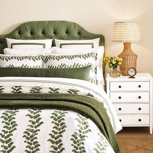 Pierre Wavy Stripe Duvet Cover with Crisp Cotton Percale & Hidden Button Closure - Queen