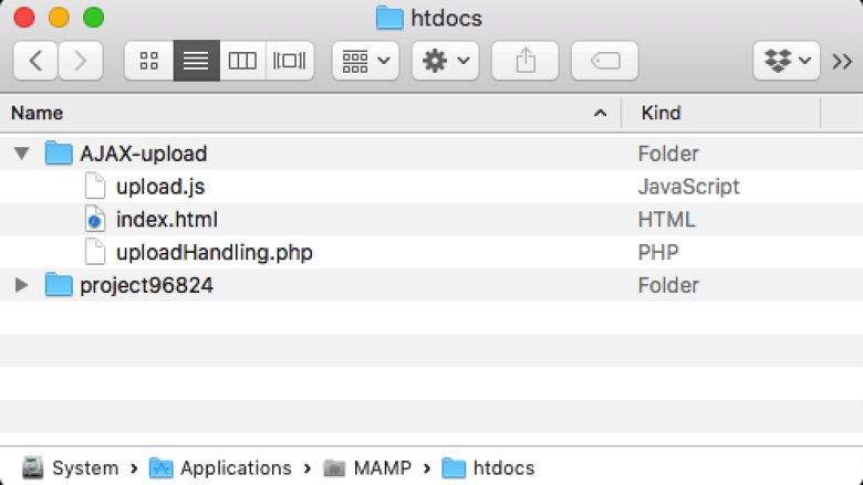 htdocs project folder for AJAX file uploader