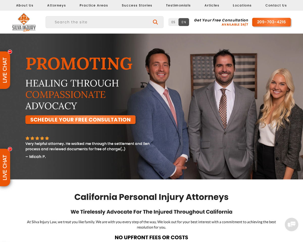 Screenshot of Silva Injury Law, from the law firm websites collection.