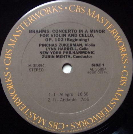 ★Audiophile★ CBS / ZUKERMAN-HARRELL, - Brahms Double Co...