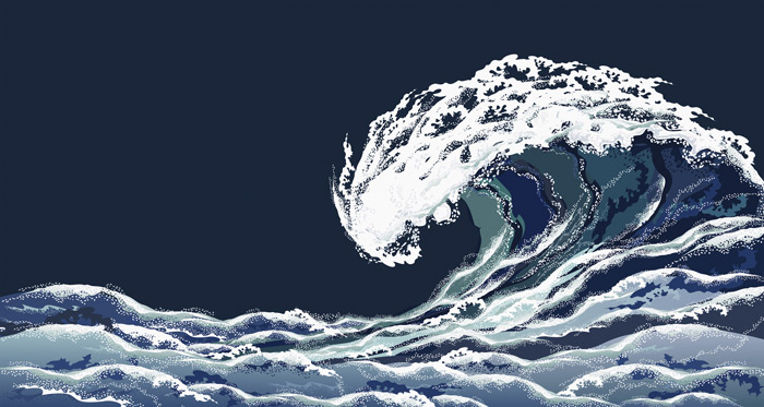 blue japanese wave wallpaper mural pattern image
