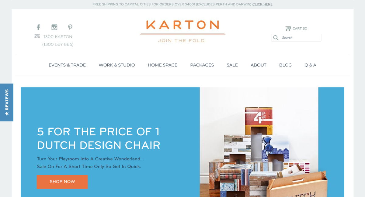 Screenshot of Karton , from the shopify stores collection.