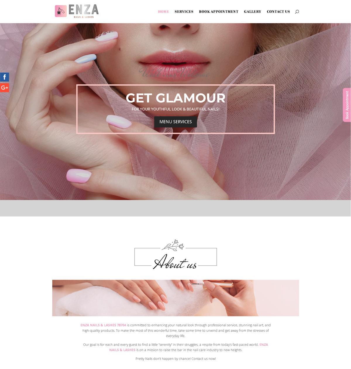 Screenshot of ENZA NAILS & LASHES-78704, from the nail salon websites collection.