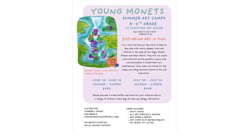 Young Monets Week‑Long Art Camp at Peachtree Art Center in Marietta – K–5th Creative Art Adventures Inspired by Famous Artists