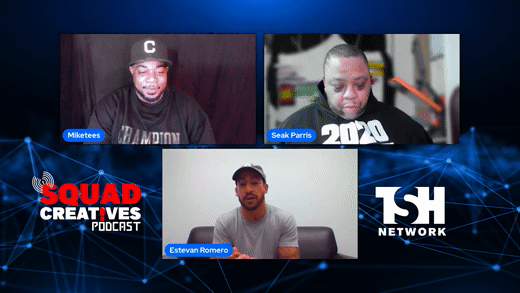 Clipped GIF from the Squad Creatives Podcast with Miketees, Seak Parris, and Estevan Romero. Live on the TSH Network.