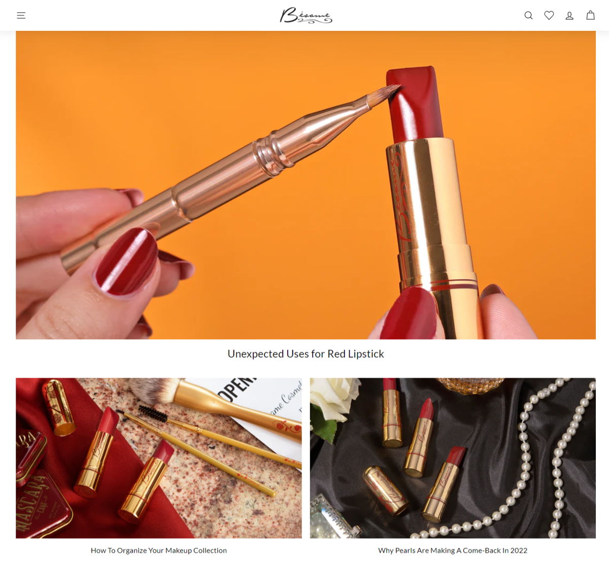 Screenshot of Bésame Cosmetics | The Official Blog, from the shopify blog examples collection.