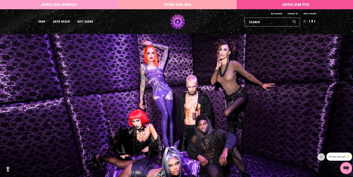 Screenshot of Jeffree Star Cosmetics, from the influencer websites collection.