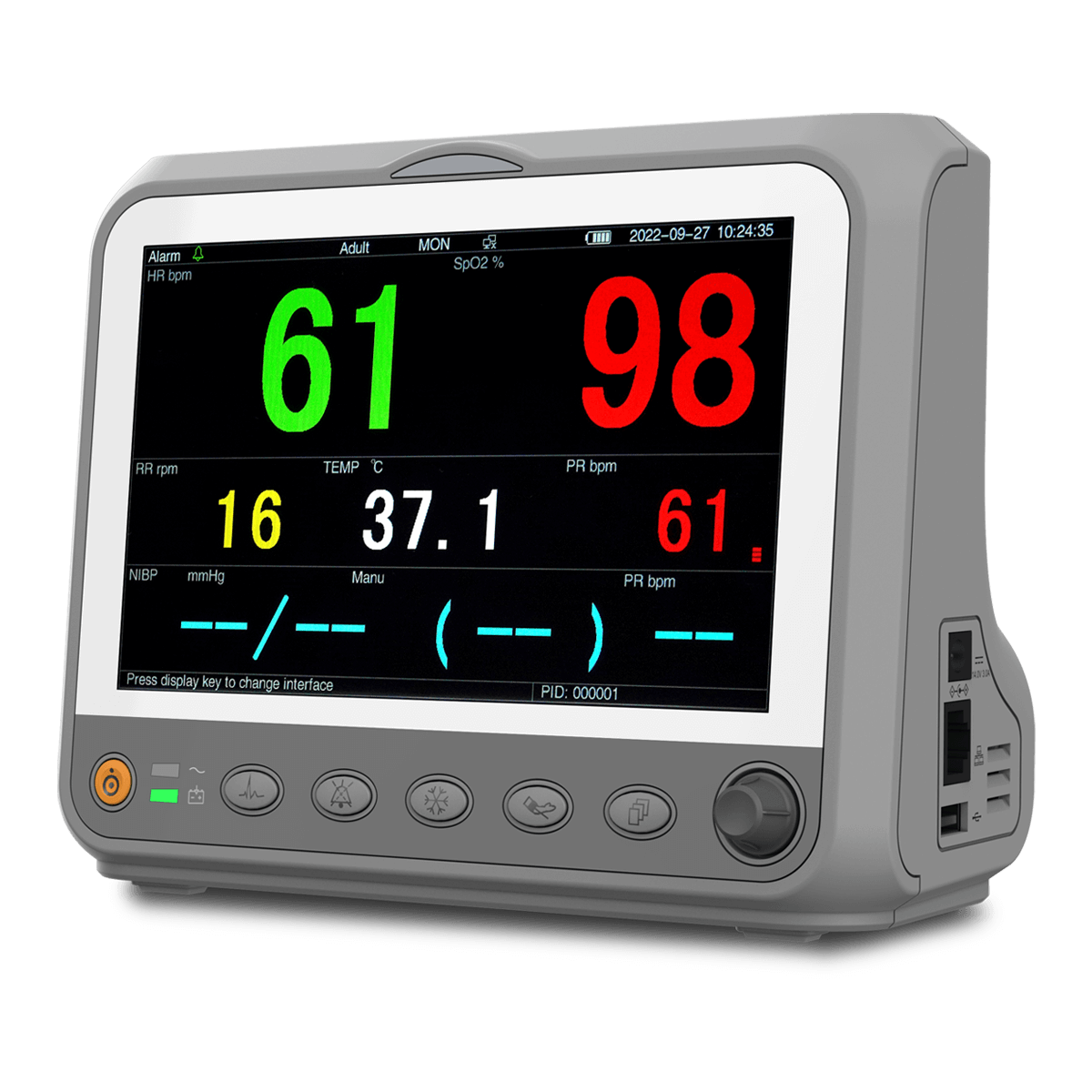 Il monitor paziente portatile dei segni vitali da 7 pollici tiene traccia  dei parametri fisiologici di un paziente, inclusi ECG, HR, NIBP, SpO2, PR,  RR e TEMP ecc. – Wellue