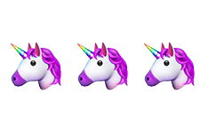 3 unicorn head emojis with purple mane