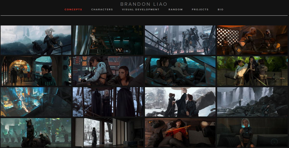 Screenshot of Brandon Liao, from the concept art portfolios collection.