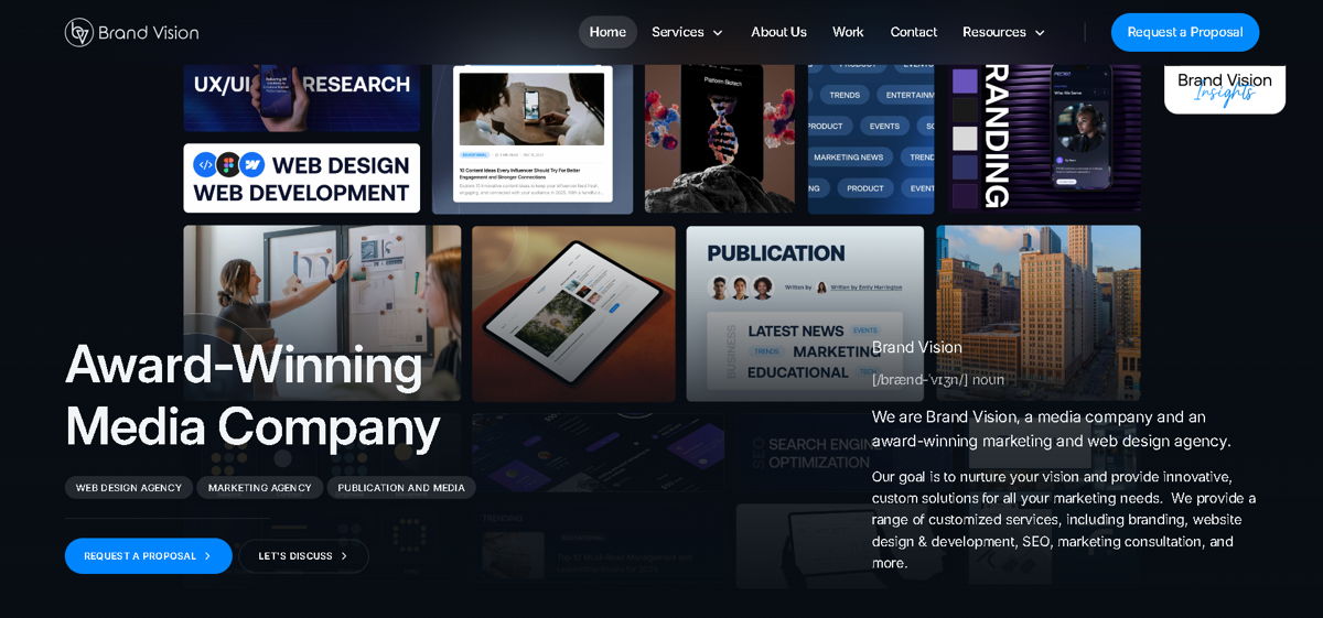 Screenshot of Brand Vision Marketing, from the advertising & marketing agency websites collection.