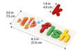 Dimensions of the Montessori Wooden Spelling Game toy for children.