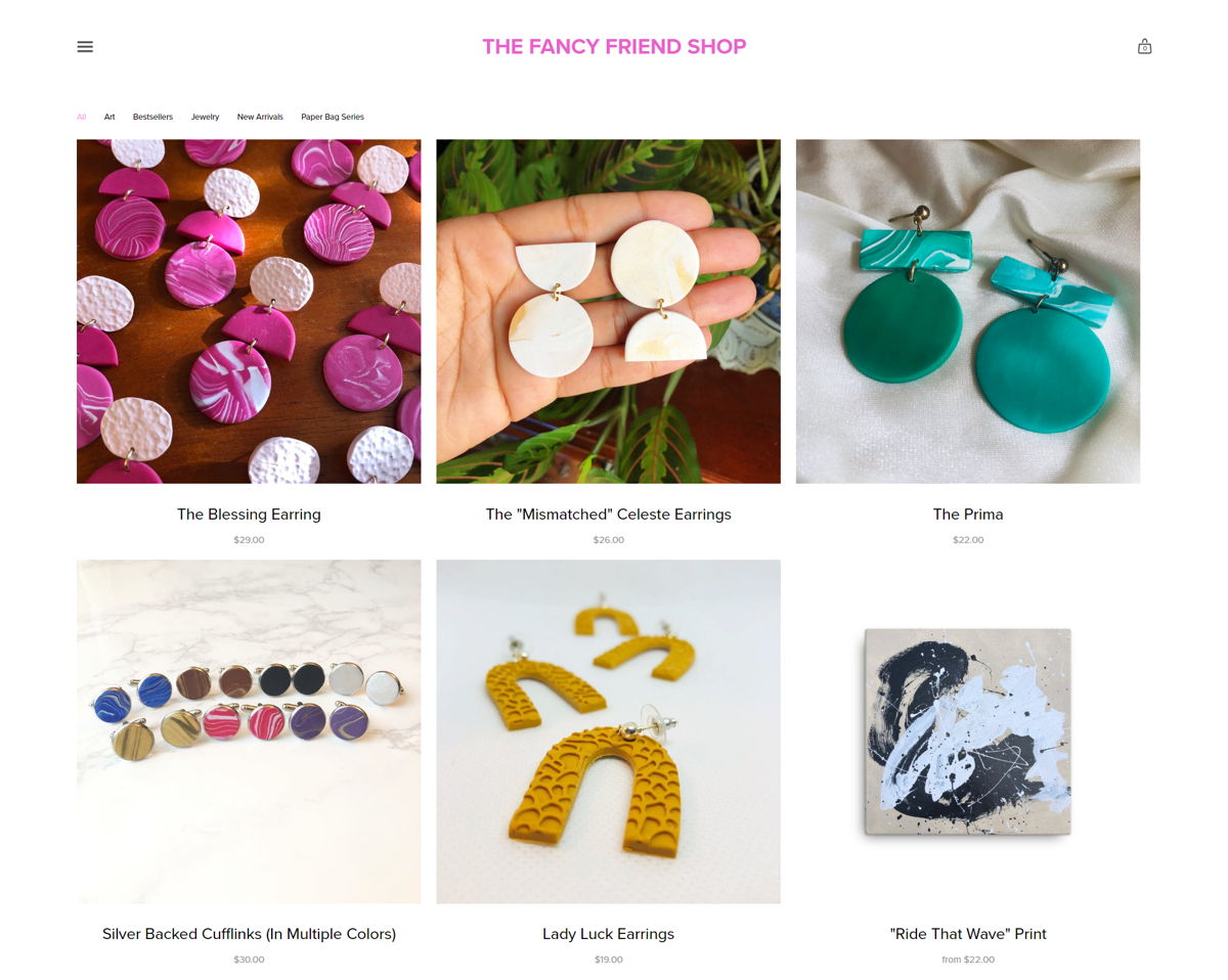 Screenshot of THE FANCY FRIEND SHOP, from the squarespace ecommerce examples collection.