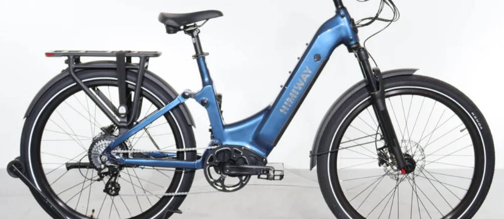 a blue Himiway A7 Commuter full suspension electric city bike