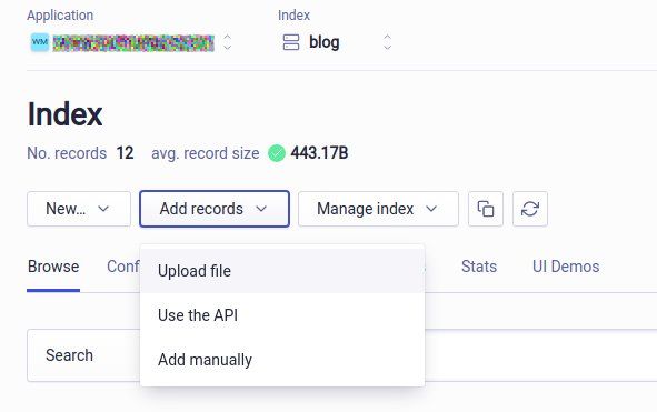 Add records to your first index by uploading the index file