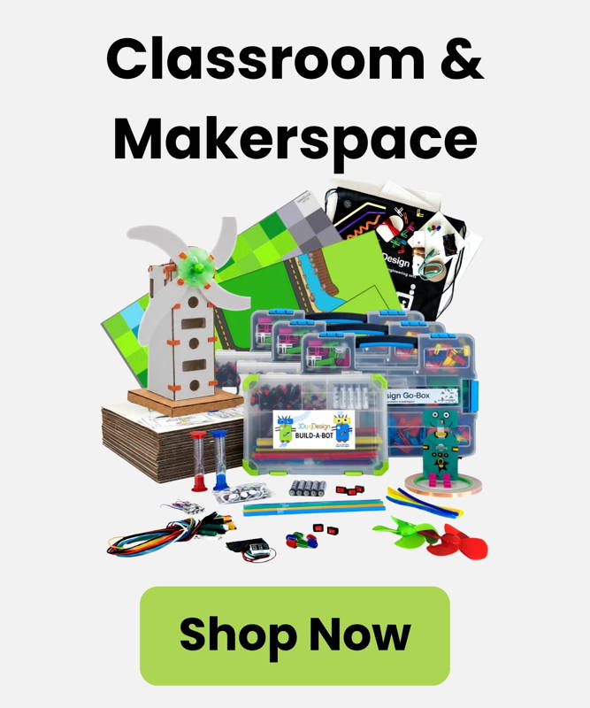 3DuxDesign classroom and makerspace STEM kits for PreK-12 featuring cardboard modeling materials and hands-on project based learning.