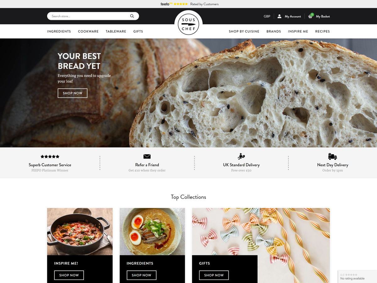 Screenshot of Sous Chef Cooking Shop, from the food websites collection.
