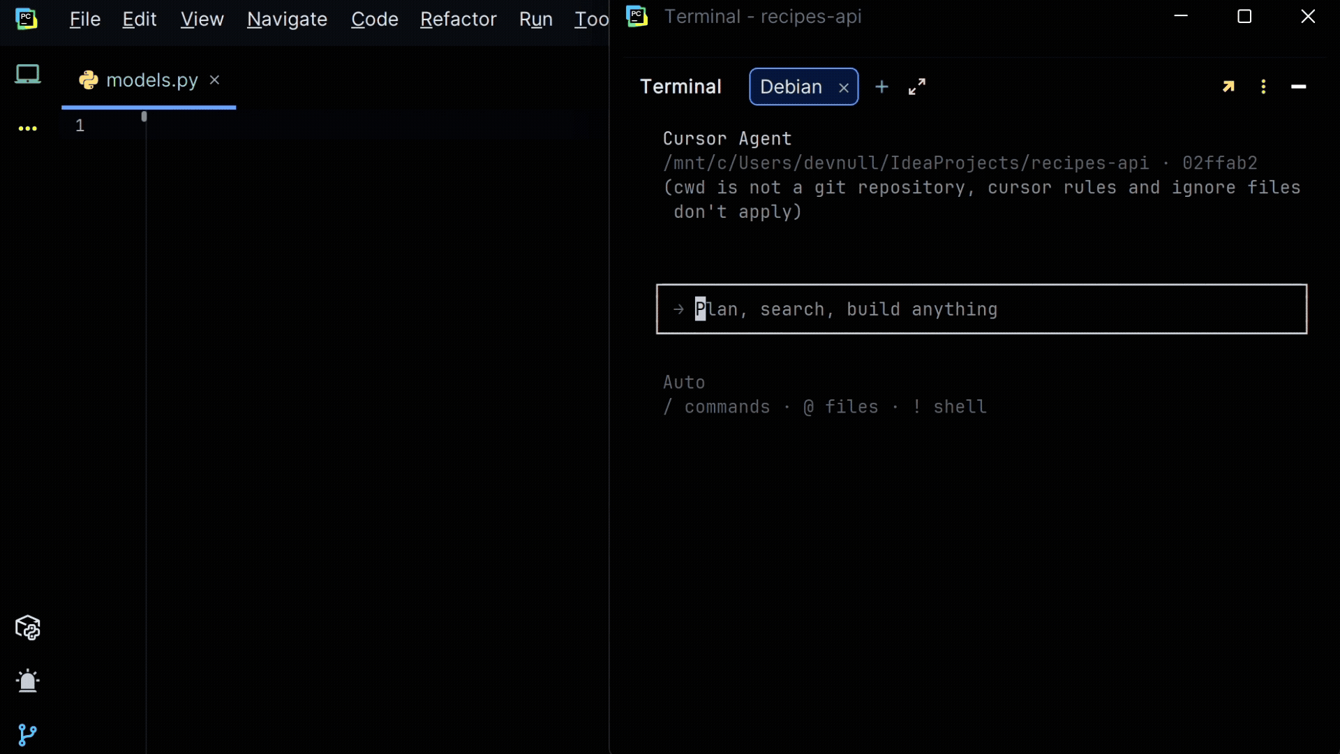 Cursor CLI in PyCharm IDE's terminal